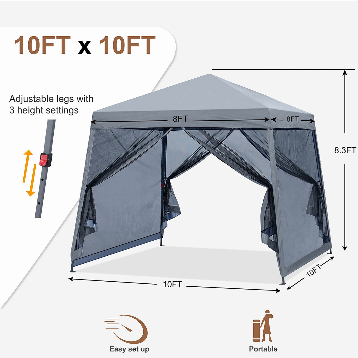 MASTERCANOPY Pop Up Gazebo Canopy with Mosquito Netting (10x10, Light Gray) MASTERCANOPY