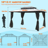 MUPATER Outdoor 10' x 13' Polycarbonate Hardtop Gazebo with Aluminum Frame, Double Roof Canopy, Netting and Curtainsfor Patios, Deck, Lawns, Gardens and Pools MUPATER