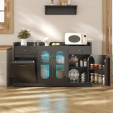 kepptory Large Kitchen Island with Storage, Kitchen Island with Trash Can & Adjustable Shelves & Drawers & LED Light, Kitchen Pantry Storage Cabinet for Home Office Use (Black, 13" D x 54" W x 32" H) kepptory