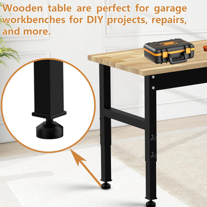 IBXFO 48" Adjustable Workbench, 2000LBS Rubber Wood Top Heavy-Duty Workstation, Suitable for Large Capacity Rubberwood Countertop Workbench for Garage, Office, Workshop