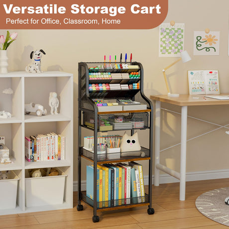 Jakyitvi Large 7-Tier Rolling Utility Cart with Drawer, 40.15in Tall Metal Craft & Art Storage Organizer with Lockable Wheels, Storage for Art Studio, Drawing Room, Paints & Supplies Jakyitvi