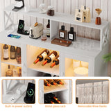 CuisinSmart Wine Bar Cabinet with LED Light, Industry Coffee Bar Cabinet with Wine Rack, Glass Holder, and Power Outlets, Kitchen Sideboard Buffet Cabinet for Living Room Dining Room, White CuisinSmart