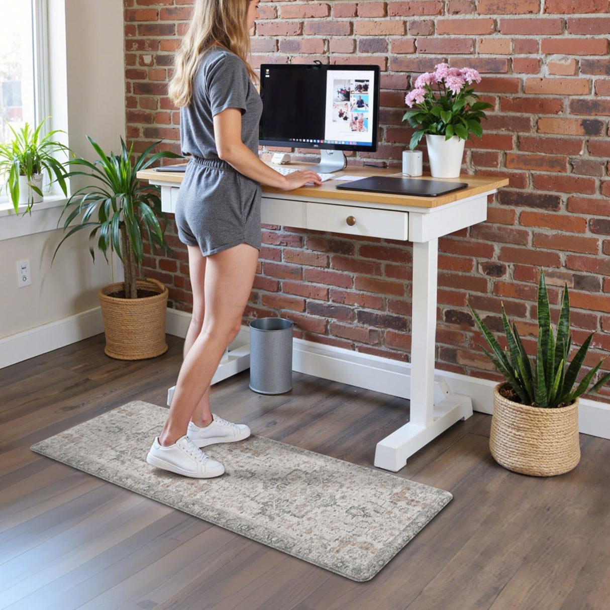 GENIMO Kitchen Mats for Floor 2PCs, Washable Anti Fatigue Mat for Cushioned, 17.3"x47"+17.3"x30", Waterproof Kitchen Rugs, Non Slip Comfort Standing Mat Rug for Home, Sink, Laundry, LightTaupeBrown GENIMO