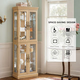 CKEASEAN Curio Cabinet 71" Lighted Glass Display Case, Wooden Wine Bar Cabinet with 6 Adjustable Shelves, Tempered Glass Doors, Light Bulb Included, Rack for Living Room Liquor Storage (Light Oak) CKEASEAN