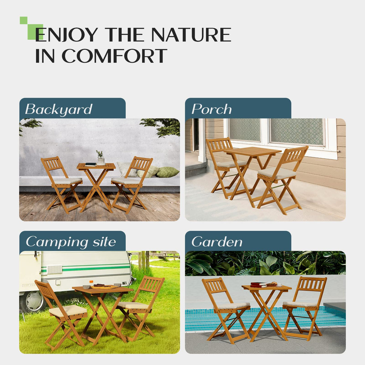 IDZO Heavy Duty 400lbs Capacity Patio Bistro Set 3 Piece Outdoor, Folding Chairs w/Cushion, Square Table - Upgrate 2024 IDZO