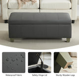 WUTUTUEE 41" Faux Leather Storage Ottoman, Stitch Tufted Rectangle Upholstered End of Bed Storage Bench, Entryway Large Couch Ottoman with Wooden Legs,Dark Grey WUTUTUEE