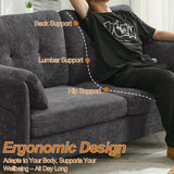 WUTUTUEE 65" Chenille Loveseat Sofa, Modern 2-Seater Love Seat Couch with Armrest Pillows, Storage Pockets, Easy Assembly, Upholstered Tufted Loveseat Couches for Living Room Bedroom, Dark Grey WUTUTUEE