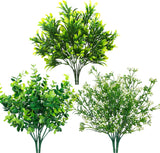 Ouddy Decor 6 Bundles Artificial Greenery Stems Mixed Fake Plants Eucalyptus Stems Babys Breath Faux Plastic Artificial Plants & Flowers for Outdoor Indoor Garden Home Window Box Decor Ouddy Decor