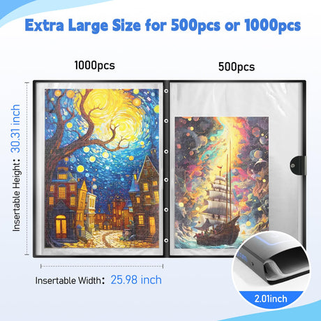 ALL4JIG Extra Large Puzzle Storage Folder Keeper for Jigsaw Enthusiasts - Space-Saving Organizer, Holds 20 Puzzles, 31.1x25.59x2.56 inches, HD Film Pockets Birthday Gifts for Mom & Grandma ALL4JIG