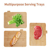 Fiery Chef Bamboo Cutting Board Set of 4 - Wood Cutting Board Set with Holder, Chopping Boards Set with Food Icons, Juice Groove - Ideal for Meat, Fish, Bread, Vegetable, Fruit Chopping Fiery Chef