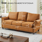 LegacyAmerhome 85'' Faux Leather Couch for Living Room, Mid Century Modern Leather Sofa with Rolled Arm, Classic 3 Seat Brown Couches with Nailheads Trim, Big Comfy Couch with Deep Seat for Apartment LegacyAmerhome