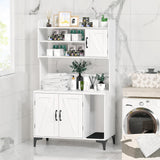 GarveeLife Cat Litter Box Enclosure with Shelves,Cat Litter Box Cabinet,Hidden Cat Box Furniture with Scratching Mat,Wood Sturdy Cat Washroom Storage, Indoor Cat House,White Garveelife