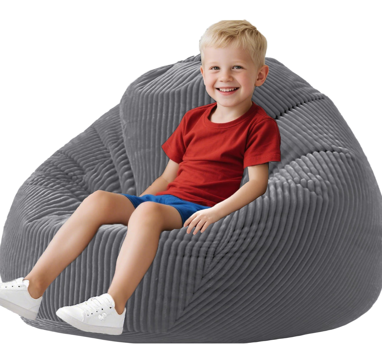 ENBAOHUI 3Ft Bean Bag Chairs with Memory Foam Chairs for Kids Teens Toddler Faux Fur Sofa Chair with Handle Grey ENBAOHUI