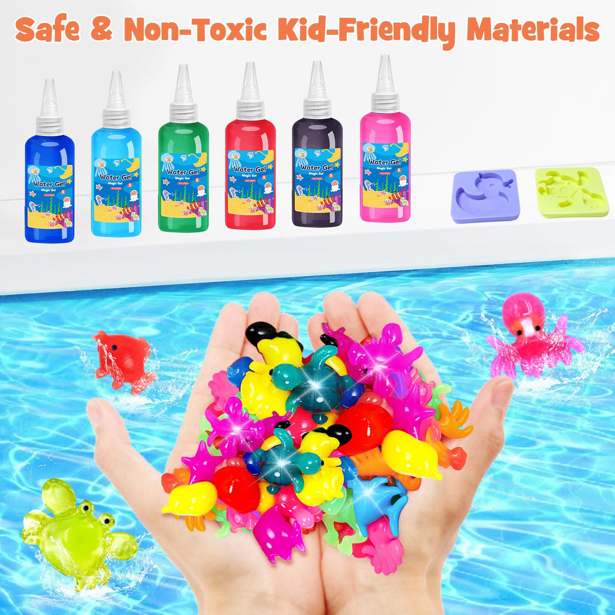 Magic Toys Water Gel Kit: 20 Colors Fairy Aqua Gel with Pearlized & Luminous Magic Paint - Handmade Creative Water Art Set with 12 Shape 3D Molds for Kid Birthday Party Gift Toylfort