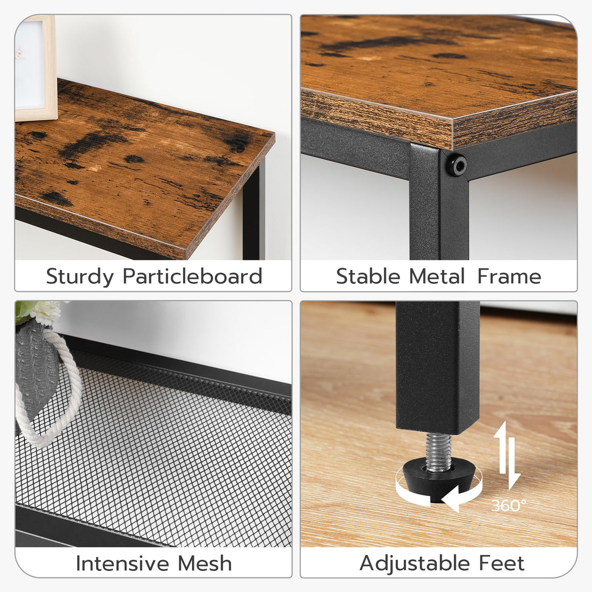 HOOBRO 29.5" Narrow Console Table, 3-Tier Entryway Table, Thin Sofa Table with Shelves, Side Table, Display Table, for Hallway, Entrance, Living Room, Bedroom, Rustic Brown and Black BF73XG01 HOOBRO