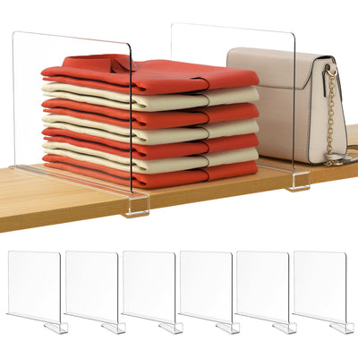 HBlife 6 Pack Closet Organizers and Storage, Clear Shelf Dividers, Vertical Purse Organizer for Closet Perfect for Sweater, Shirts, Handbags in Bedroom and Kitchen, Acrylic Bookshelf for Organization