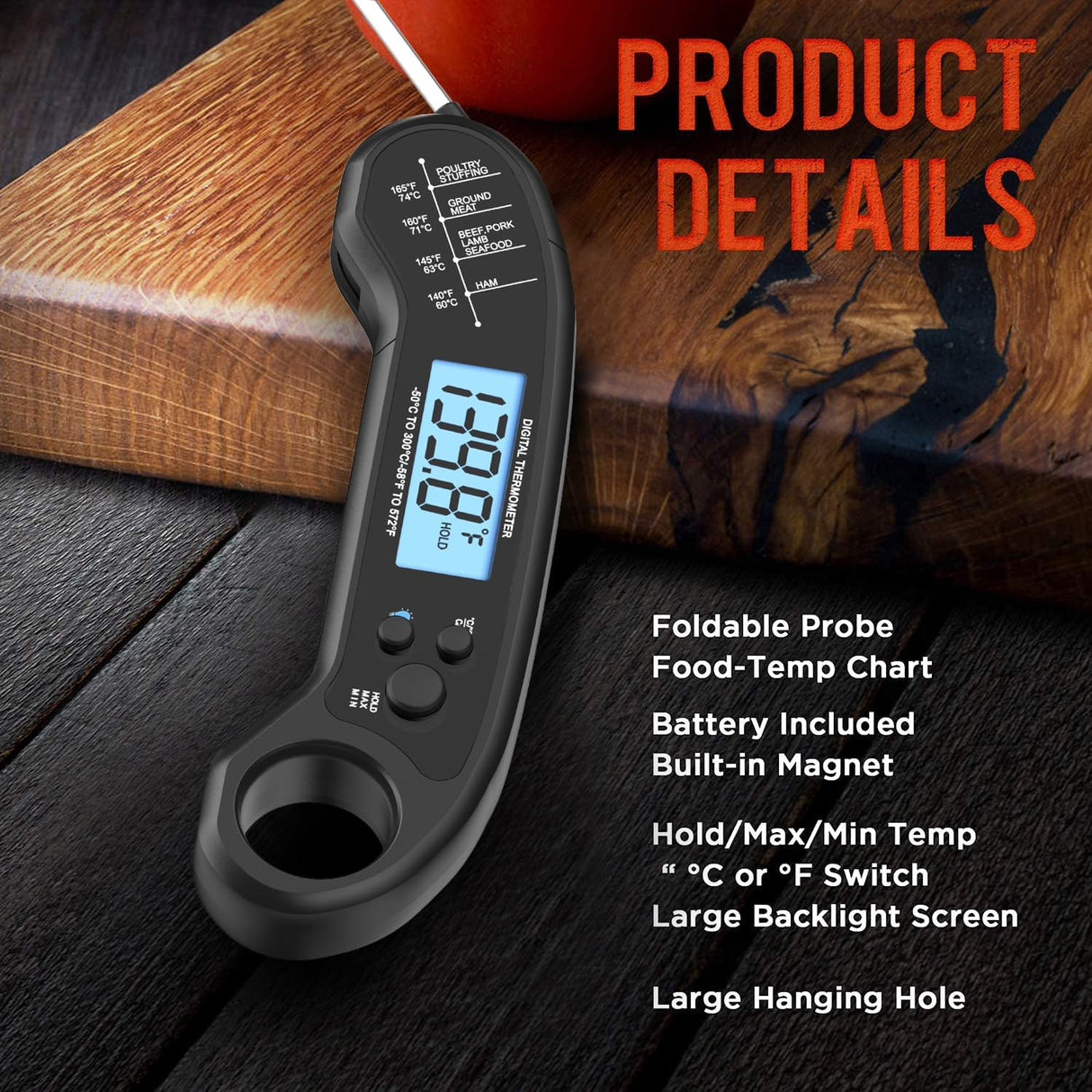 Meat Thermometer Digital, Instant Read Meat ThermometerI for Grill and Cooking, Waterproof Food Thermometer for Kitchen and Outside, BBQ, Turkey, Candy, Liquids, Beef ROUUO