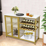 AT-VALY Bar Cabinets with Wine Rack and Glass Rack,Small Sideboard and Buffet Cabinet with Mesh Doors (Gold) AT-VALY