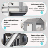 Harper & Bright Designs House Floor Bunk Beds with Slide, Wooden Twin Over Full Bunk Beds with Slide, Roof and Guard Rail for Kids, Teens, No Box Spring Needed (Gray, Twin Over Full Size) Harper & Bright Designs