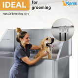 KANIS Professional Stainless Steel Dog Bathing Station - Dog Grooming Tub w/Ramp, Storage Drawer, Floor Grate & Faucet/Dog Bathtub for Large, Medium & Small Pets (61", Right RAMP - 1 Drawer) KANIS