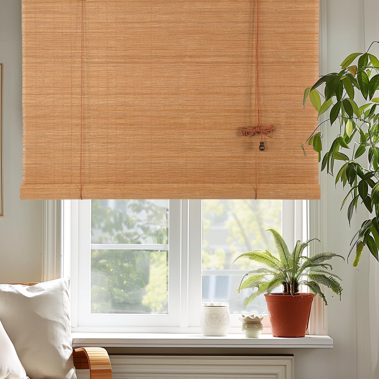 Outdoor Bamboo Roller Blinds Shades, Vertical Lifting and Breathable Waterproof Design, Sun Shade, Blackout and Ventilation, Easy Installation,35" W×72" H CSBWDLT