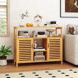 Giantex Bamboo Bathroom Storage Cabinet, 2-Door Storage Organizer with Shelves, Freestanding Floor Cabinet, Slatted Bamboo Home Furniture for Living Room Entryway Kitchen Dining Room, Natural Giantex