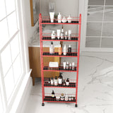 VFY 6-Tier Storage Cart Wire Slim Shelving Shelf with Wheels for Small Spaces, Rolling Tall Organizer Storage for Bathroom, Kitchen, Home, Garage, Bedroom, Closet (Red, 6" D) VFY