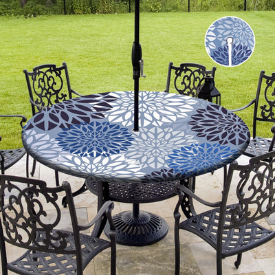 Asxhif Outdoor Picnic Fitted Tablecloth with a Hole and Zipper,Waterproof Patio Table Covers,Elastic Camping Zippered Tablecloth for Picnic, Camping, Dinner,Fit 36"-44"(Round Flower)