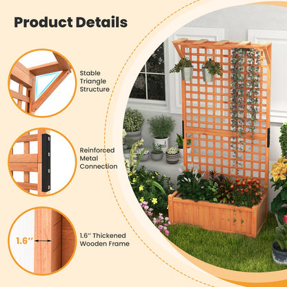 Giantex Raised Garden Bed with Trellis & Roof, 72.5" Wooden Garden Bed, High Trellis for Plant Flower Climbing Pot Hanging, Indoor & Outdoor Planter Box for Yard, Garden, Balcony