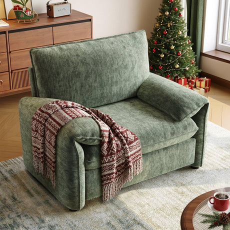ONBRILL Oversized Accent Chair, 41 Inch Chenille Fabric Armchair, Comfy Single Sofa Chair with Padded Arms, Pocket Spring Cushion, Modern Reading Chair for Living Room, Bedroom, Green ONBRILL