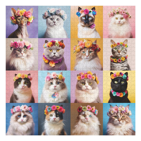 Cat Puzzles for Adults 1000 Pieces, Colorful Flower Crowns Cute Animal Puzzles, Funny Kitty Kitten Jigsaw Puzzle as Cat Wall Decor PPuzzling