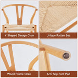 Farini Rattan Chairs for Dining Room Wishbone Chair Solid Wood Armchairs Y Shaped Backrest Hemp Seat for Home Restaurant Fully-Assembled(Set of 2,Nature-Beige Seat) Farini
