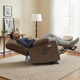 MCombo Dual Motor Power Lift Recliner Chair with Massage and Heat for Elderly People, Infinite Position, USB Ports, Cup Holders, Fabric 7679 (Medium, Brown) MCombo