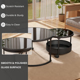 Belord Versatile Nesting Round Coffee Tables Set of 2 for Living Room Tempered Glass Black Metal Stacking Nesting Table with Casters and Storage Belord