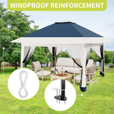 12x12ft Patio Gazebo, Outdoor Canopy with Mesh Walls, Pop Up Gazebo Tent with 4 Ropes 8 Stakes & Portable Carrying Bag, Double Roof, Easy Up Pavilion for Outside Garden, Backyard, Lawn Hipicute