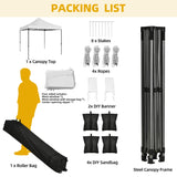 DWVO 10x10 Pop Up Heavy Duty Canopy Tent with 4 Removable Sidewall, 4 Ropes, 8 Stakes, 2 Blank Banners, 4 Sandbags & 1 Carry Bag with Wheel, Garden Gazebo Tent, Party, Exhibition, Commerce, White DWVO