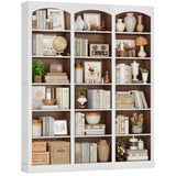 FACBOTALL 71" Triple Wide Bookshelf, 6 Tier Tall Bookshelf, Large Bookcase with Curved Baffle, 63.4" Wide Book Shelf with 18 Open Display Shelves for Living Room, Study, Walnut and White FACBOTALL