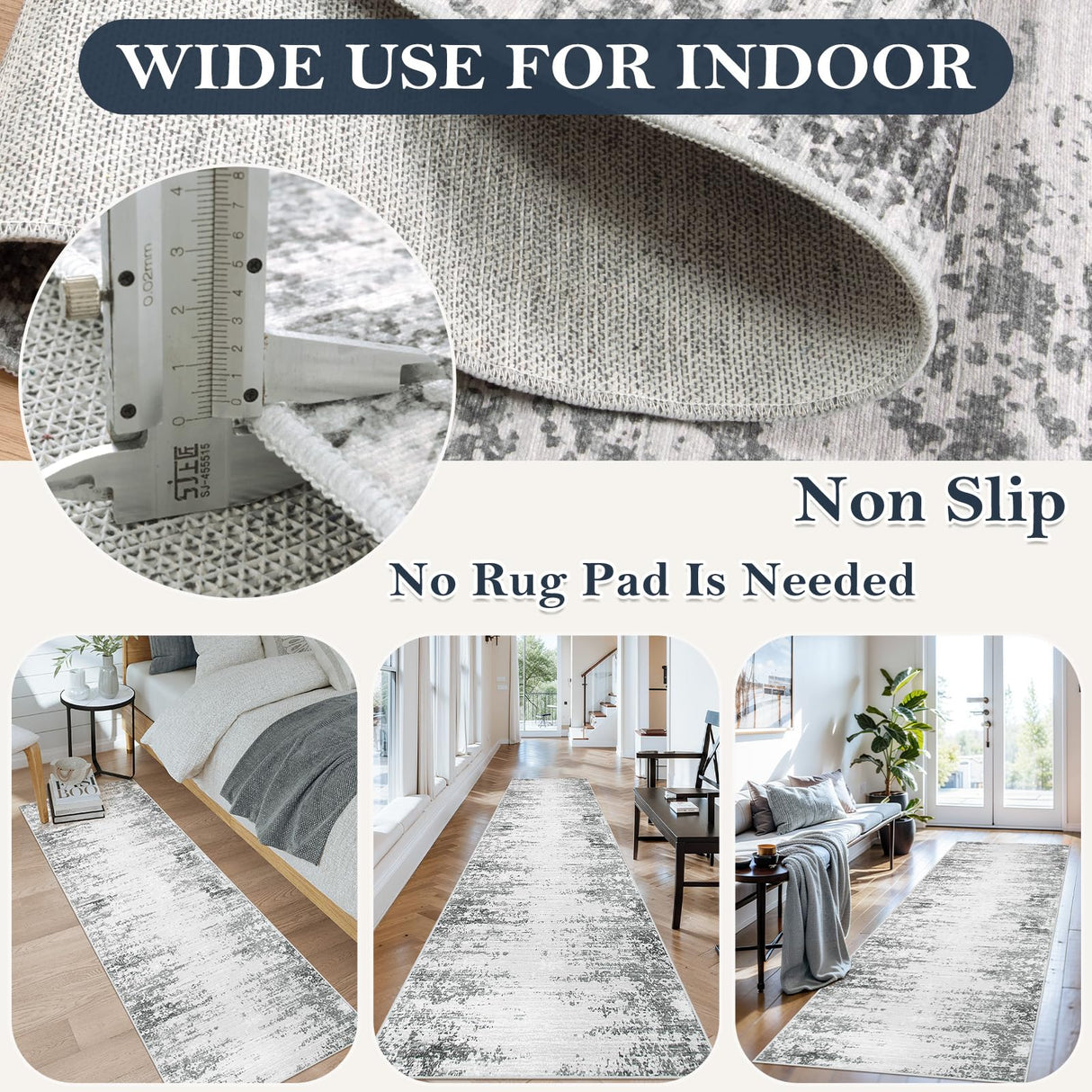 Lahome Abstract Grey Long Runners for Hallways, Washable 2.5x10 Non-Skid Low-Pile Rug Runners for Hallways Non-Slip 10 ft Modern Ombre Indoor Floor Runner for Kitchen Entryway Lahome