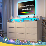 DurayLoly Modern Dresser for Bedroom with LED Light, 9 Drawer White Dresser with Charging, Wooden Chest of Drawers, Large TV Stand for Bedroom DurayLoly
