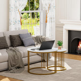 Garden 4 you Coffee Table Faux Marble Nesting Table for Small Place 2 Sets Modern Furniture Living Room Sets End Side Table Night Stand for Bed Room Dining Room (White & Gold) Garden 4 you
