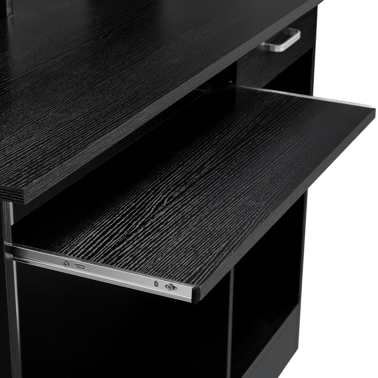 Yaheetech Home Office Wood Computer Desk with Drawers and Pull-Out Keyboard Tray, Study Writing Desk PC Laptop Table with Hutch and Storage Shelves, Modern Workstation, Black Yaheetech