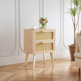 YAUKOMEL Rattan Nightstand, Small End Table, Side Table with Hand Made Rattan Decorated Drawers,Boho Bedside Table,Wood Accent Table with Storage for Small Space,Livingroom, Bedroom, Natural CTG59Y YAUKOMEL