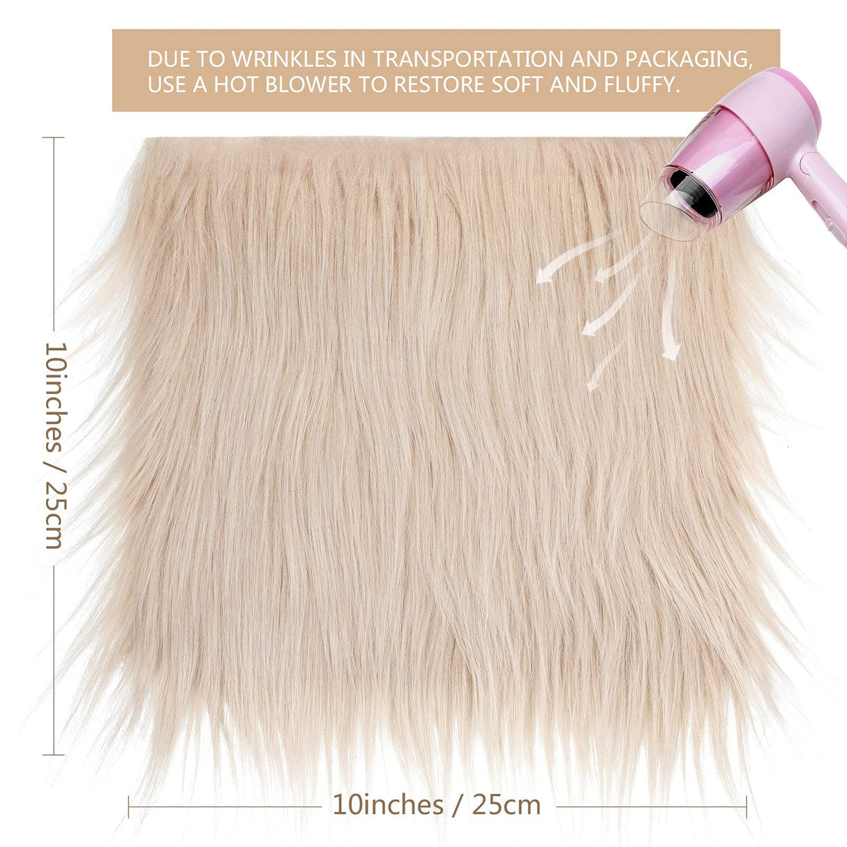 4 Pieces Faux Fox Fur Square Fabric Shaggy Fur Patches Fabric Cuts Chair Cover Seat Cushion Pad for DIY Craft(Khaki, White, Black, Gray) Tatuo