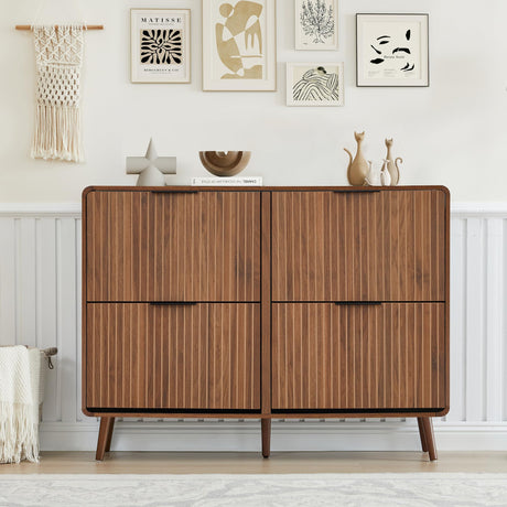 47" Fluted Large Shoe Cabinet with 4 Flip Drawers, Slim Freestanding Shoe Cabinet Organizer, Narrow Shoes Storage Rack for Entryway, 5 Sturdy Legs (All Walnut, 9.45" D x 47.24" W x 35.83" H) FurSch