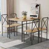 VECELO 5-Piece Kitchen Dining Table Set, Wood Tabletop & Heavy-Duty Metel Frame, Rectangle Dinette with 4 Chairs for Small Space, Breakfast Nook, Natural & Black VECELO