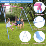 Lunafun Swing Set, 440lbs, Heavy-Duty A-Frame Metal Outdoor Swing Stand, 1 Saucer & 1 Belt Swing seat for Playground, Backyard Pink Lunafun