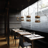 wochos Retro Industrial Metal and Wood Farmhouse Chandeliers, 1-Light Round Cage Pendant Light Fixtures for Farmhouse Kitchen Island Foyer Hallway Bar Dining Room Restaurant, Brown, 2 Pack wochos