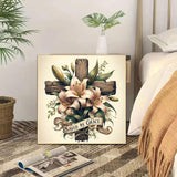 5D Cross Diamond Art Kits for Adults Beginners,DIY Full Round Drill Diamond Painting Kits Religious Cross With Lily Flowers, Paint by Diamonds Dot Gem Art Crystal Easy,Home Wall Decor 13.7X13.7Inch CHWGLFGG