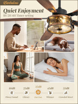 Farmhouse Ceiling Fan with Light and Remote, 52" Black Rustic Flush Mount Ceiling Fans for Bedroom Living Room, Industrial Caged Ceiling Fan for 6 Speed Reversible Motor, 5 Dual Blades Fanbulous