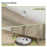 Smart FENDEE Farmhouse Sideboard Cabinet, Buffet Storage Cabinet with Handmade PVC Rattan Decor Doors & Adjustable Shelf, Wood Accent Table Coffee Station for Kitchen, Living Room, Entryway, Grey Oak Smart FENDEE